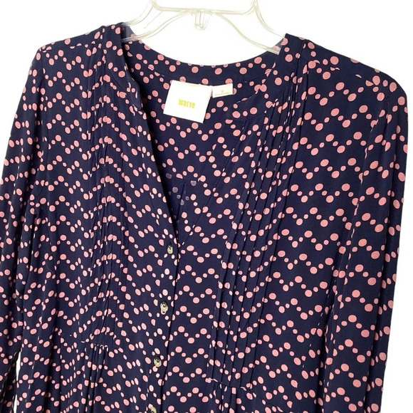 Maeve Top Women Sz M Blue Pink Button Down Polka Dot Long Sleeve EUC - Picture 3 of 6